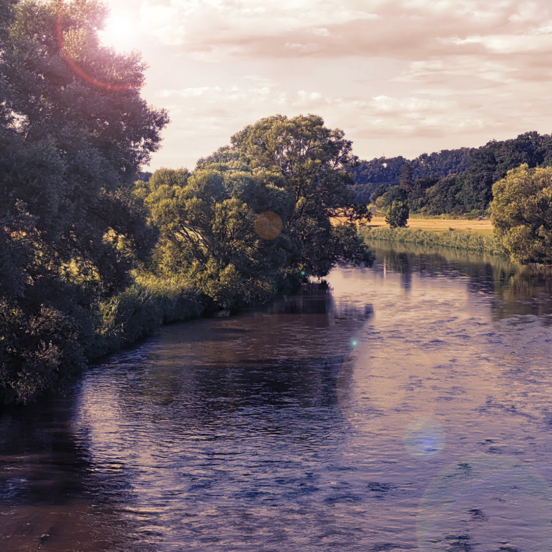 Die Fulda bei Sonnenuntergang